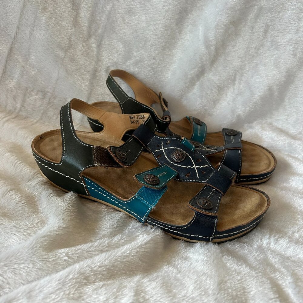 Spring Step L'Artiste Melissa Sandals Womens 39 Navy Strappy Leather Comfort